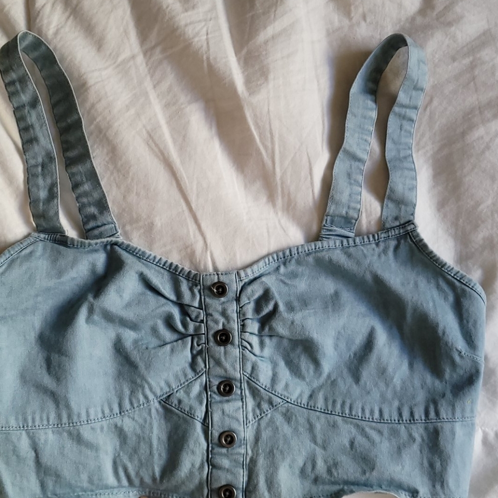 Denim spaghetti cropped top size M
